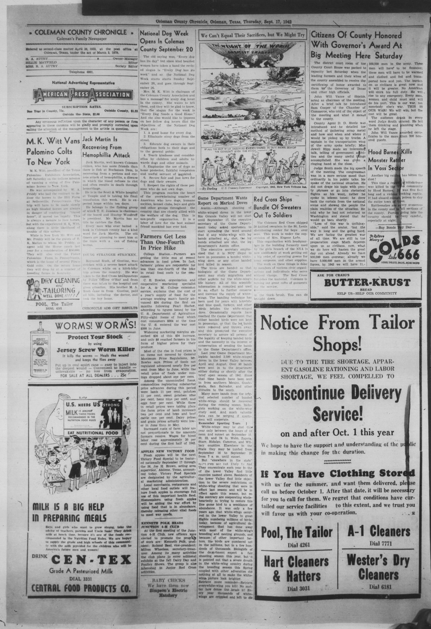 Coleman County Chronicle (Coleman, Tex.), Vol. 10, No. 39, Ed. 1 Thursday, September 17, 1942
                                                
                                                    [Sequence #]: 2 of 12
                                                