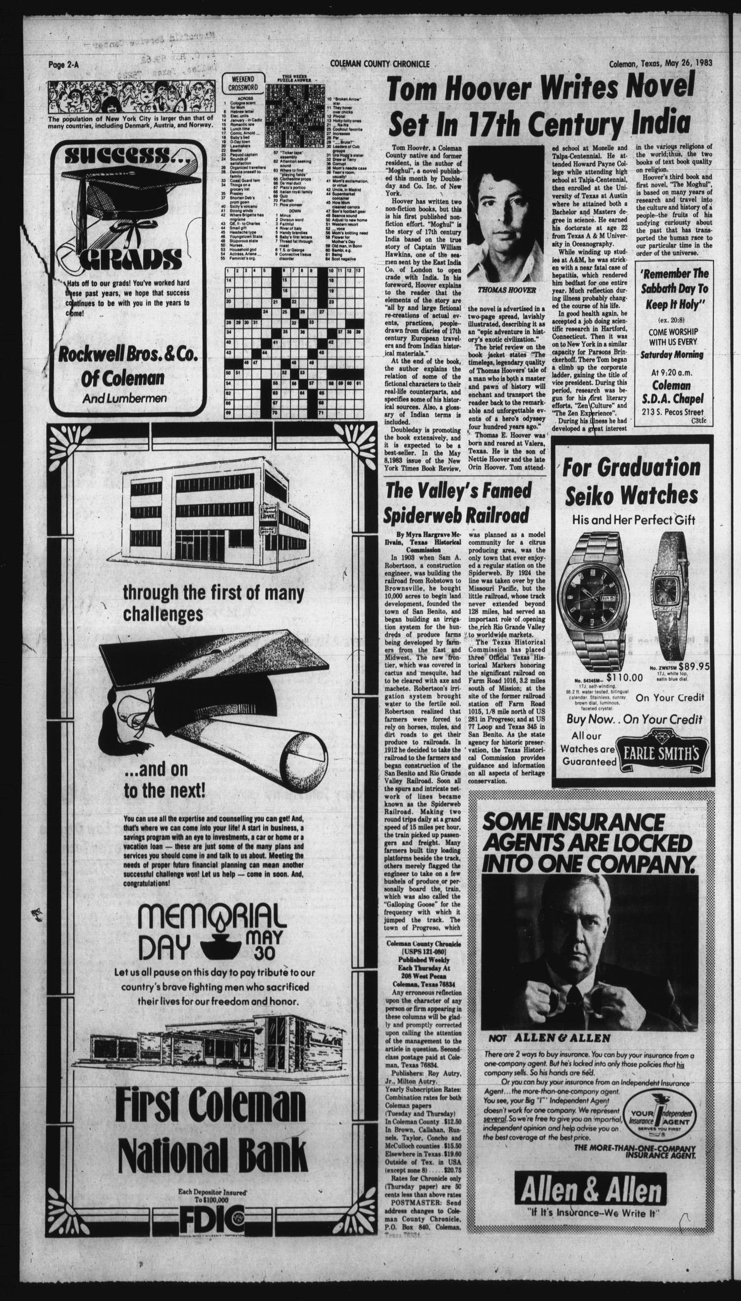 Coleman County Chronicle (Coleman, Tex.), Vol. 50, No. 27, Ed. 1 Thursday, May 26, 1983
                                                
                                                    [Sequence #]: 2 of 24
                                                