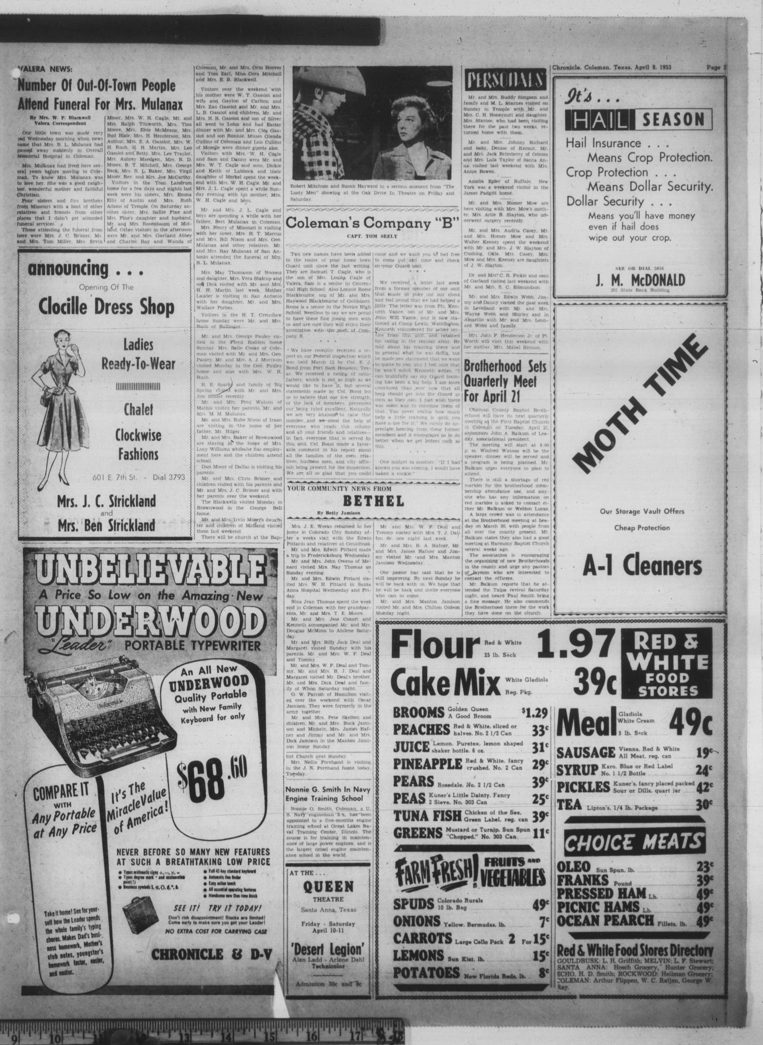 Coleman County Chronicle (Coleman, Tex.), Vol. 21, No. 15, Ed. 1 Thursday, April 9, 1953
                                                
                                                    [Sequence #]: 3 of 14
                                                