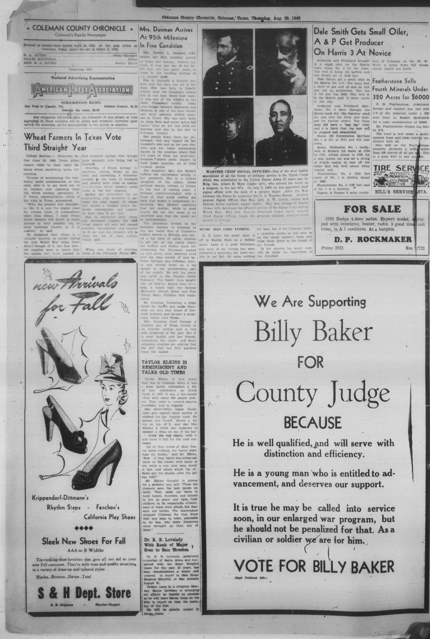 Coleman County Chronicle (Coleman, Tex.), Vol. 10, No. 35, Ed. 1 Thursday, August 20, 1942
                                                
                                                    [Sequence #]: 2 of 10
                                                