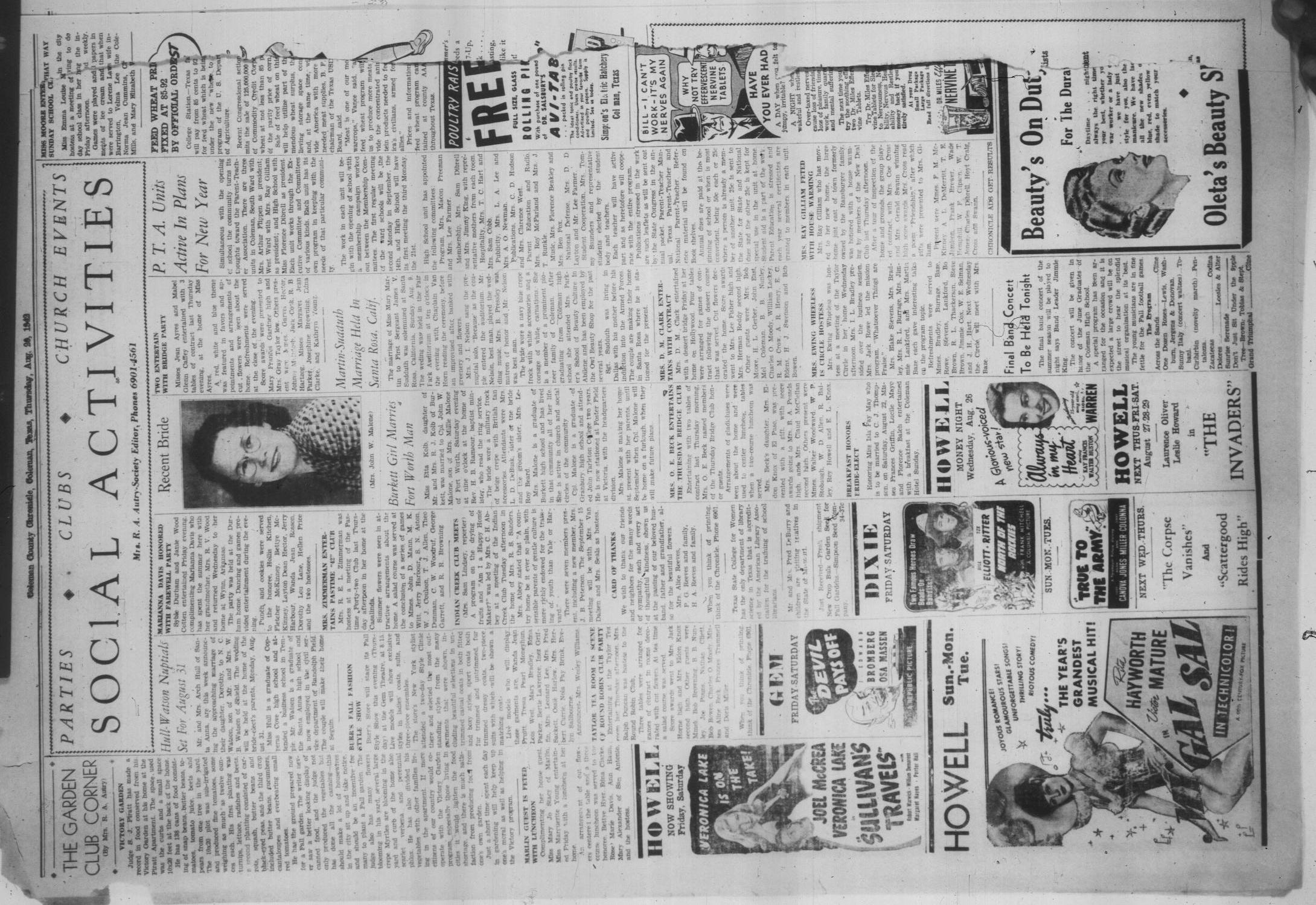 Coleman County Chronicle (Coleman, Tex.), Vol. 10, No. 35, Ed. 1 Thursday, August 20, 1942
                                                
                                                    [Sequence #]: 4 of 10
                                                
