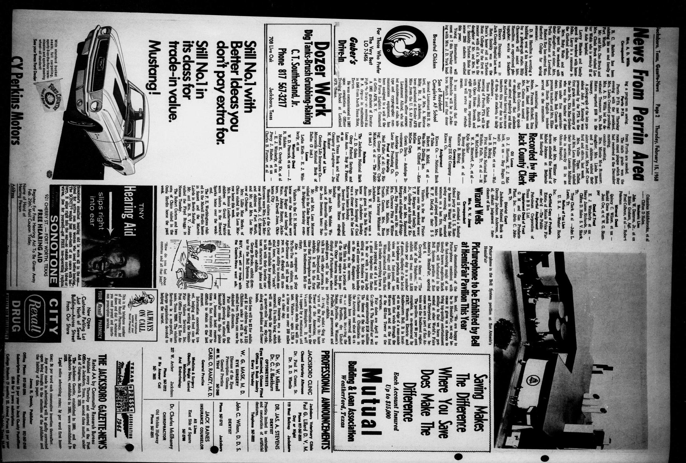 Jacksboro Gazette-News (Jacksboro, Tex.), Vol. EIGHTY-EIGHTH YEAR, No. 37, Ed. 0 Thursday, February 15, 1968
                                                
                                                    [Sequence #]: 2 of 8
                                                
