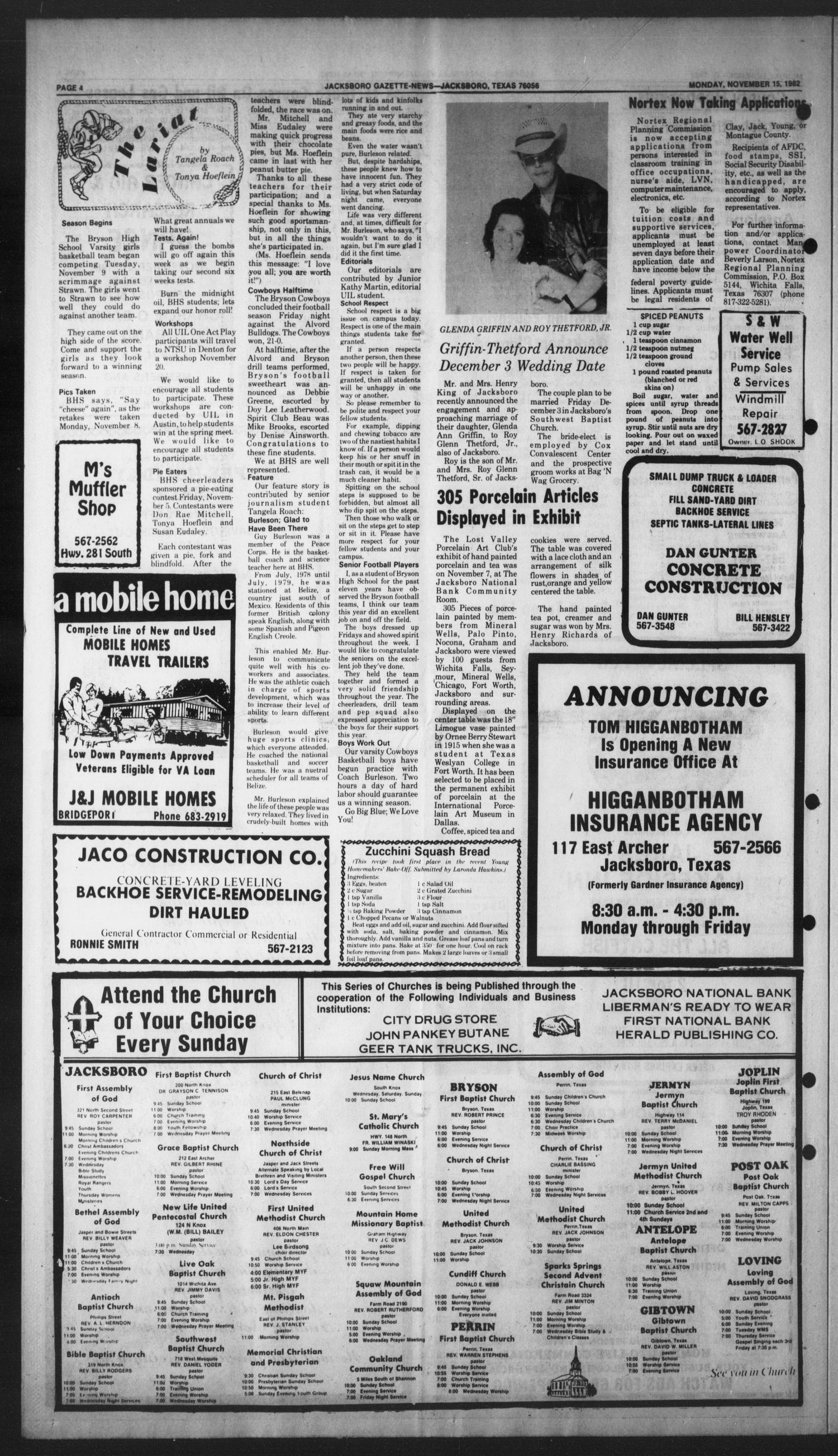 Jacksboro Gazette-News (Jacksboro, Tex.), Vol. 103, No. 27, Ed. 1 Monday, November 15, 1982
                                                
                                                    [Sequence #]: 4 of 12
                                                