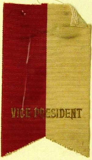 [Red and white ribbon with "Vice President" in gold letters]