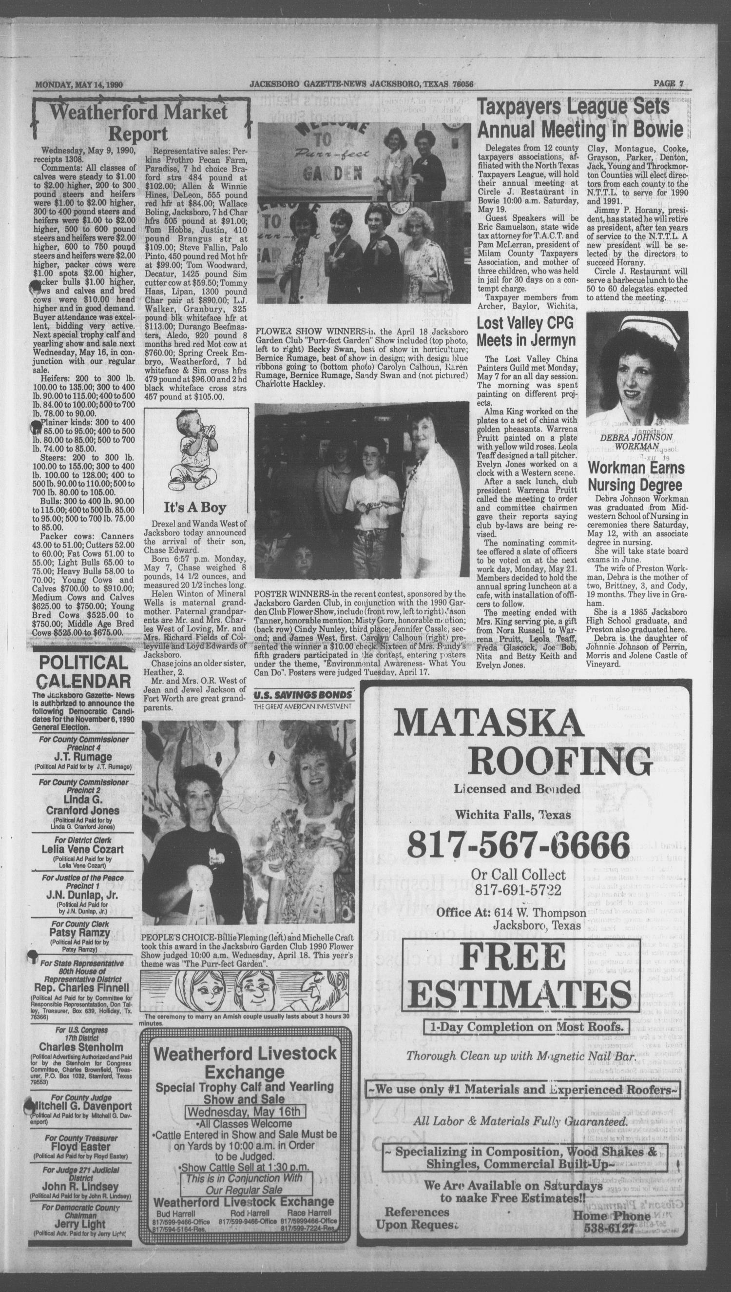 Jacksboro Gazette-News (Jacksboro, Tex.), Vol. 110, No. 2, Ed. 1 Monday, May 14, 1990
                                                
                                                    [Sequence #]: 7 of 10
                                                