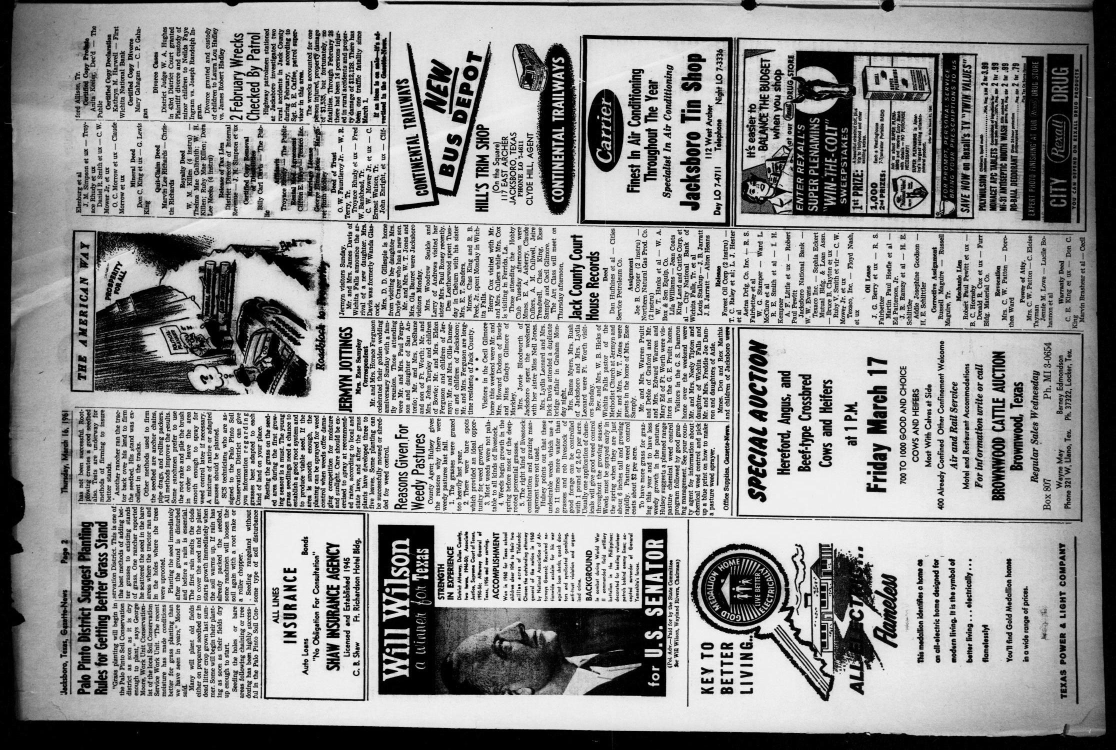 Jacksboro Gazette-News (Jacksboro, Tex.), Vol. EIGHTY-FIRST YEAR, No. 42, Ed. 1 Thursday, March 16, 1961
                                                
                                                    [Sequence #]: 2 of 8
                                                