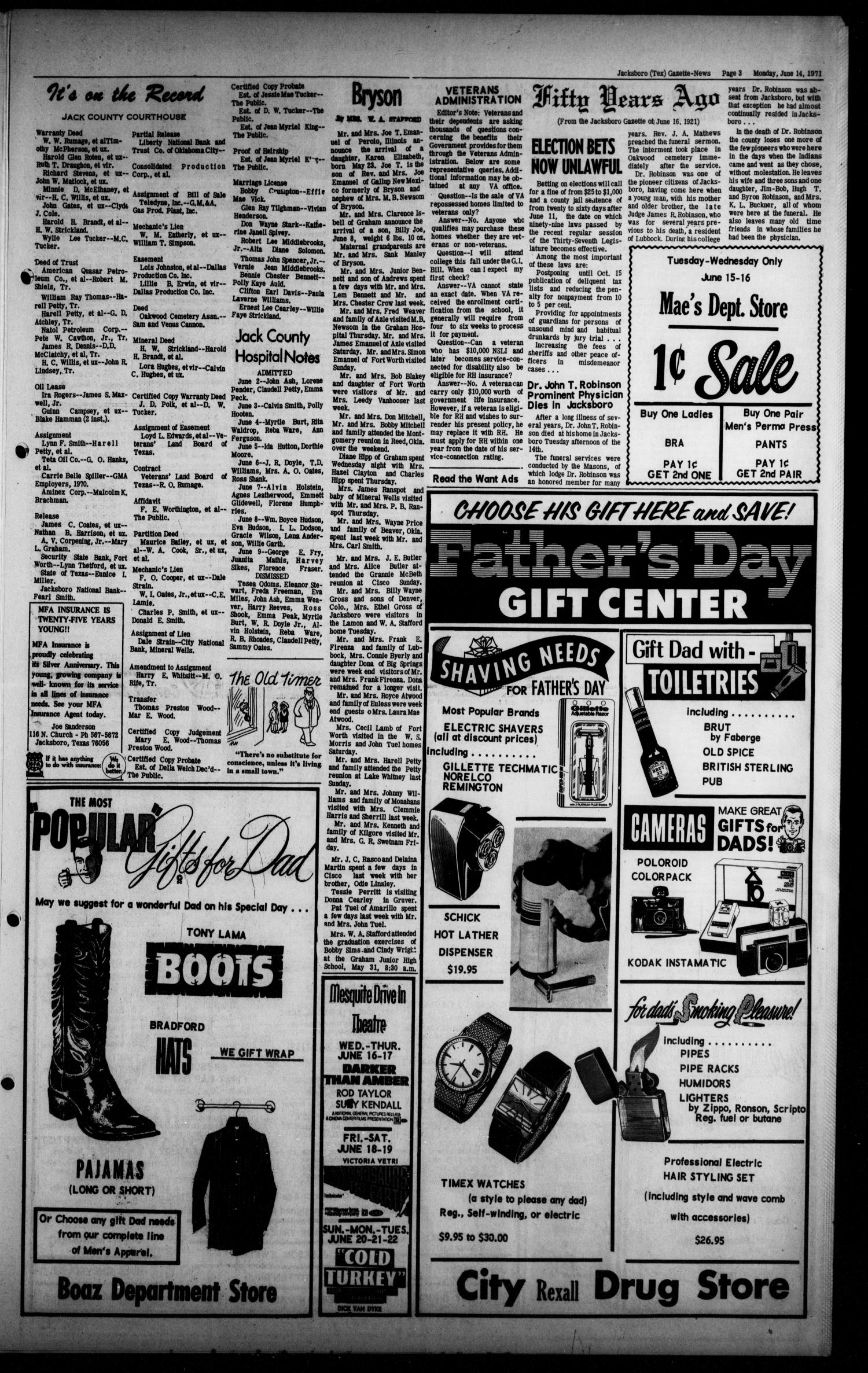 Jacksboro Gazette-News (Jacksboro, Tex.), Vol. 92, No. 3, Ed. 1 Monday, June 14, 1971
                                                
                                                    [Sequence #]: 3 of 6
                                                