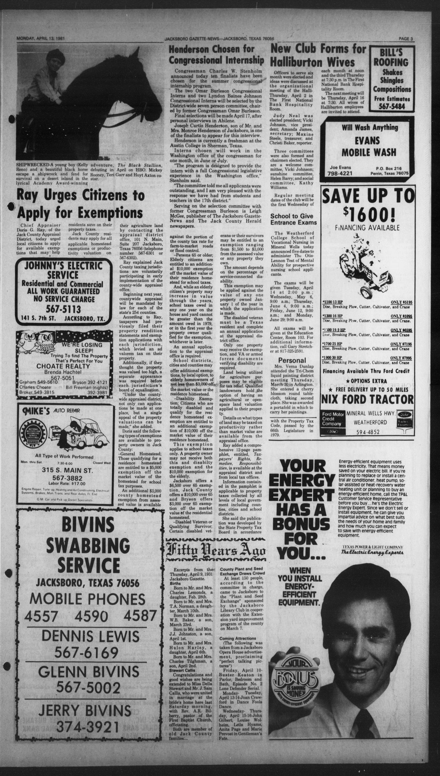 Jacksboro Gazette-News (Jacksboro, Tex.), Vol. 102, No. 48, Ed. 1 Monday, April 13, 1981
                                                
                                                    [Sequence #]: 3 of 8
                                                