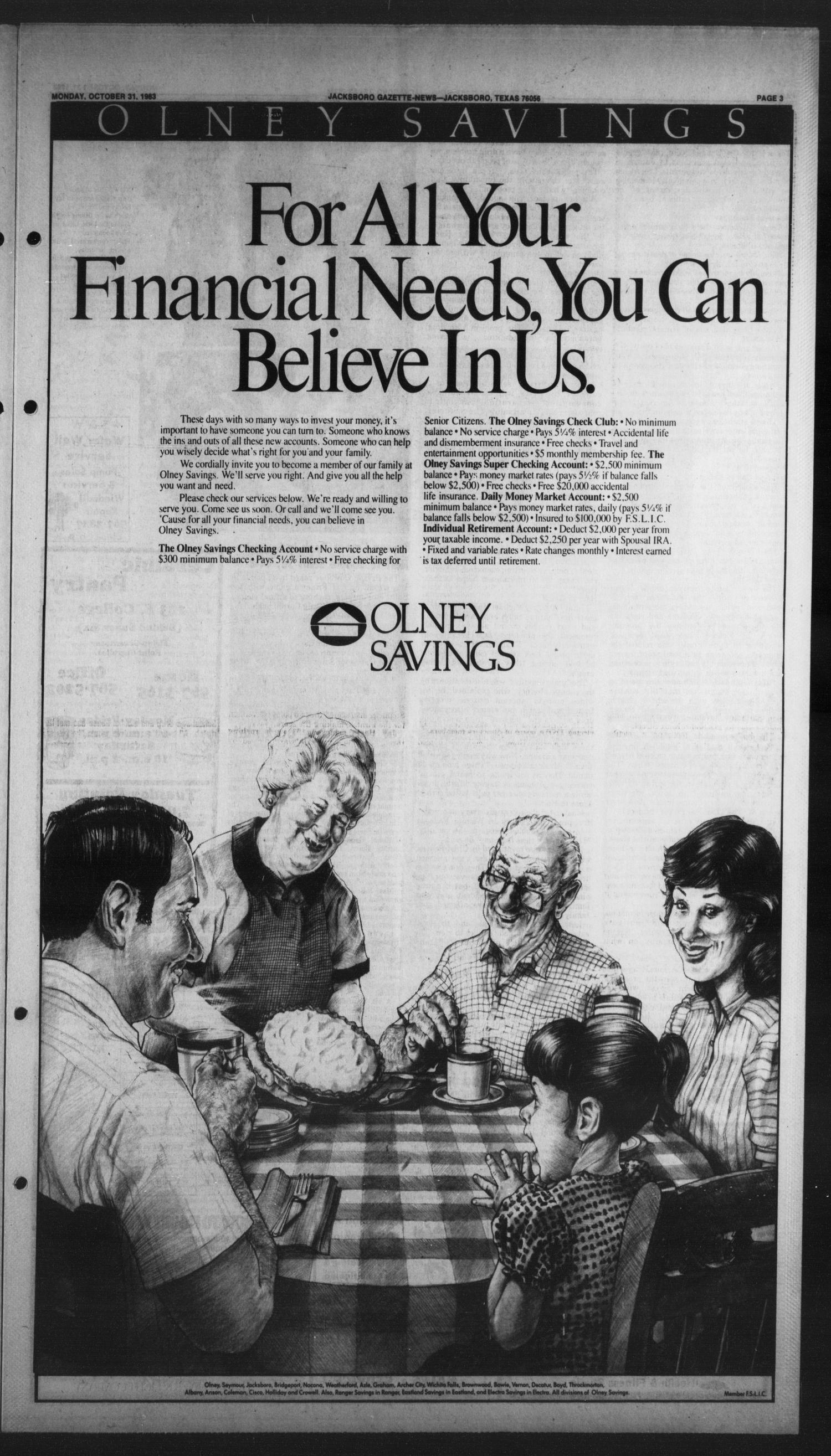 Jacksboro Gazette-News (Jacksboro, Tex.), Vol. 104, No. 25, Ed. 1 Monday, October 31, 1983
                                                
                                                    [Sequence #]: 3 of 10
                                                