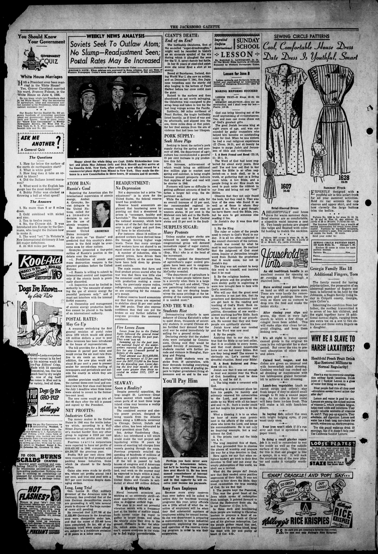 The Jacksboro Gazette-News (Jacksboro, Tex.), Vol. 68, No. 1, Ed. 1 Thursday, June 5, 1947
                                                
                                                    [Sequence #]: 2 of 8
                                                