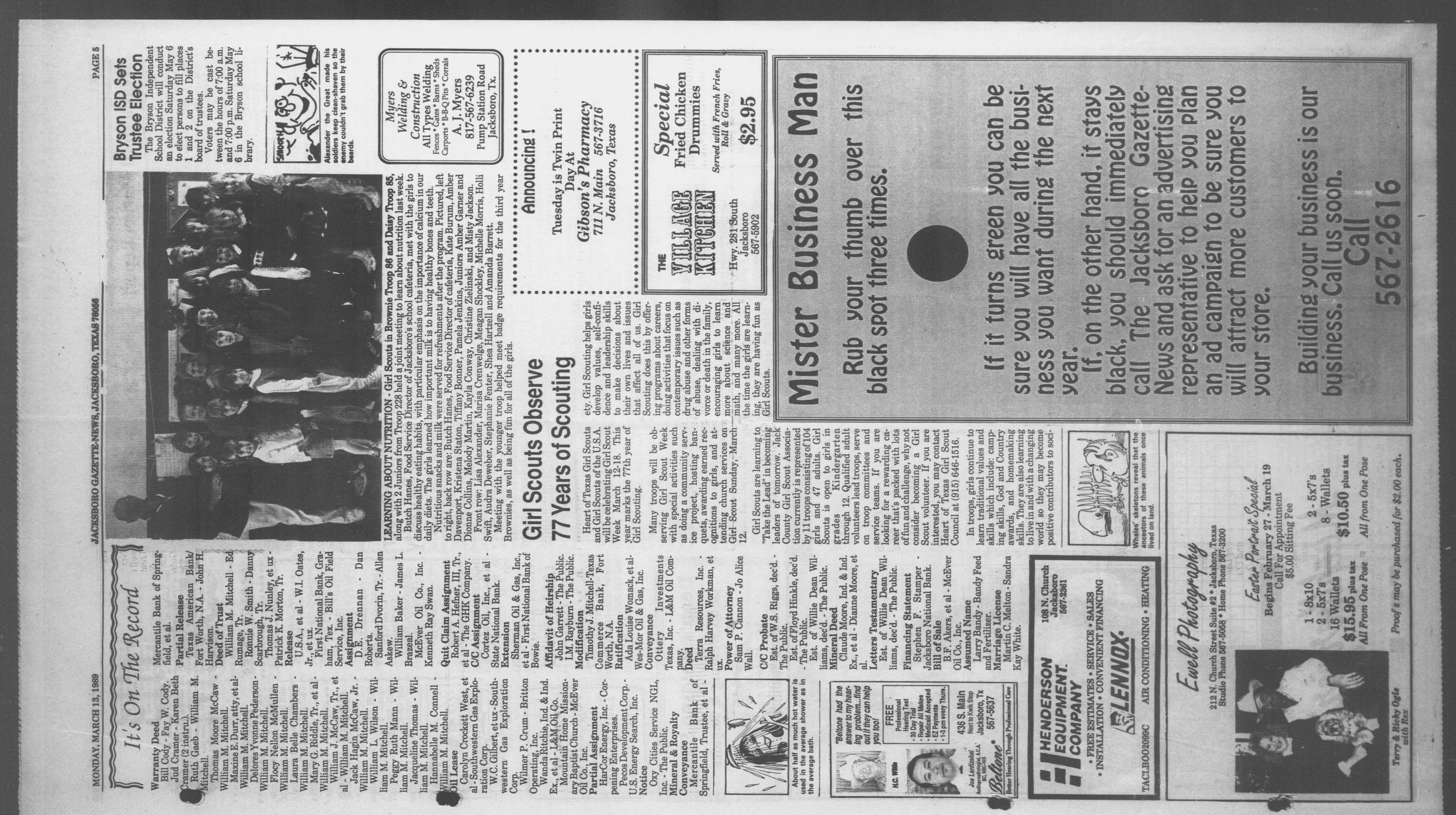 Jacksboro Gazette-News (Jacksboro, Tex.), Vol. 108, No. 45, Ed. 1 Monday, March 13, 1989
                                                
                                                    [Sequence #]: 5 of 8
                                                