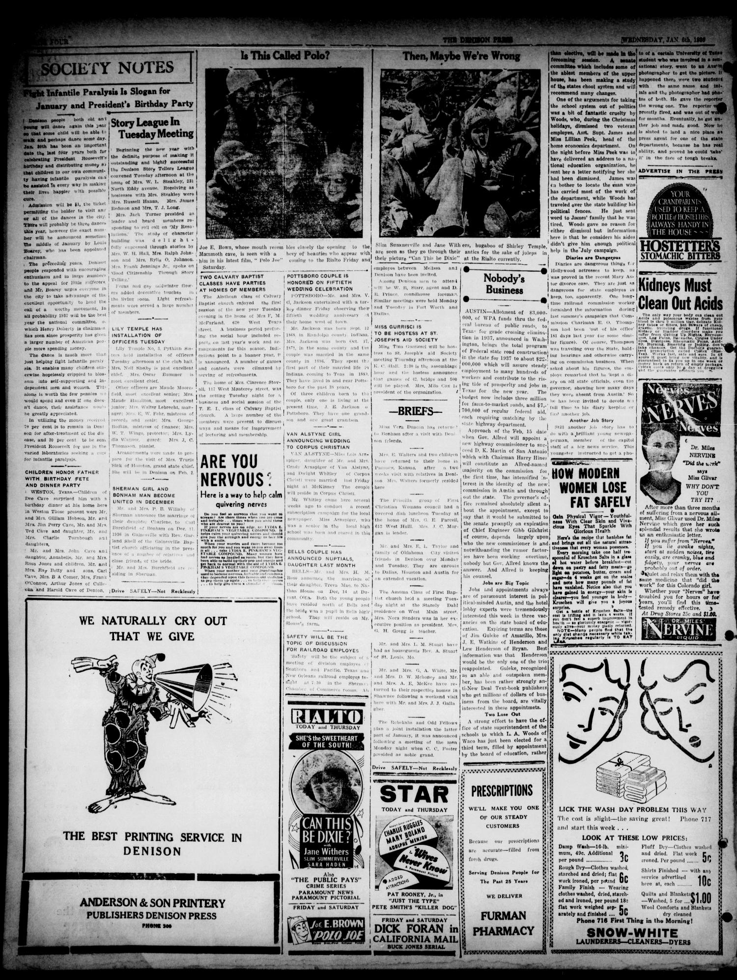 The Denison Press (Denison, Tex.), Vol. 3, No. 163, Ed. 1 Wednesday, January 6, 1937
                                                
                                                    [Sequence #]: 4 of 4
                                                