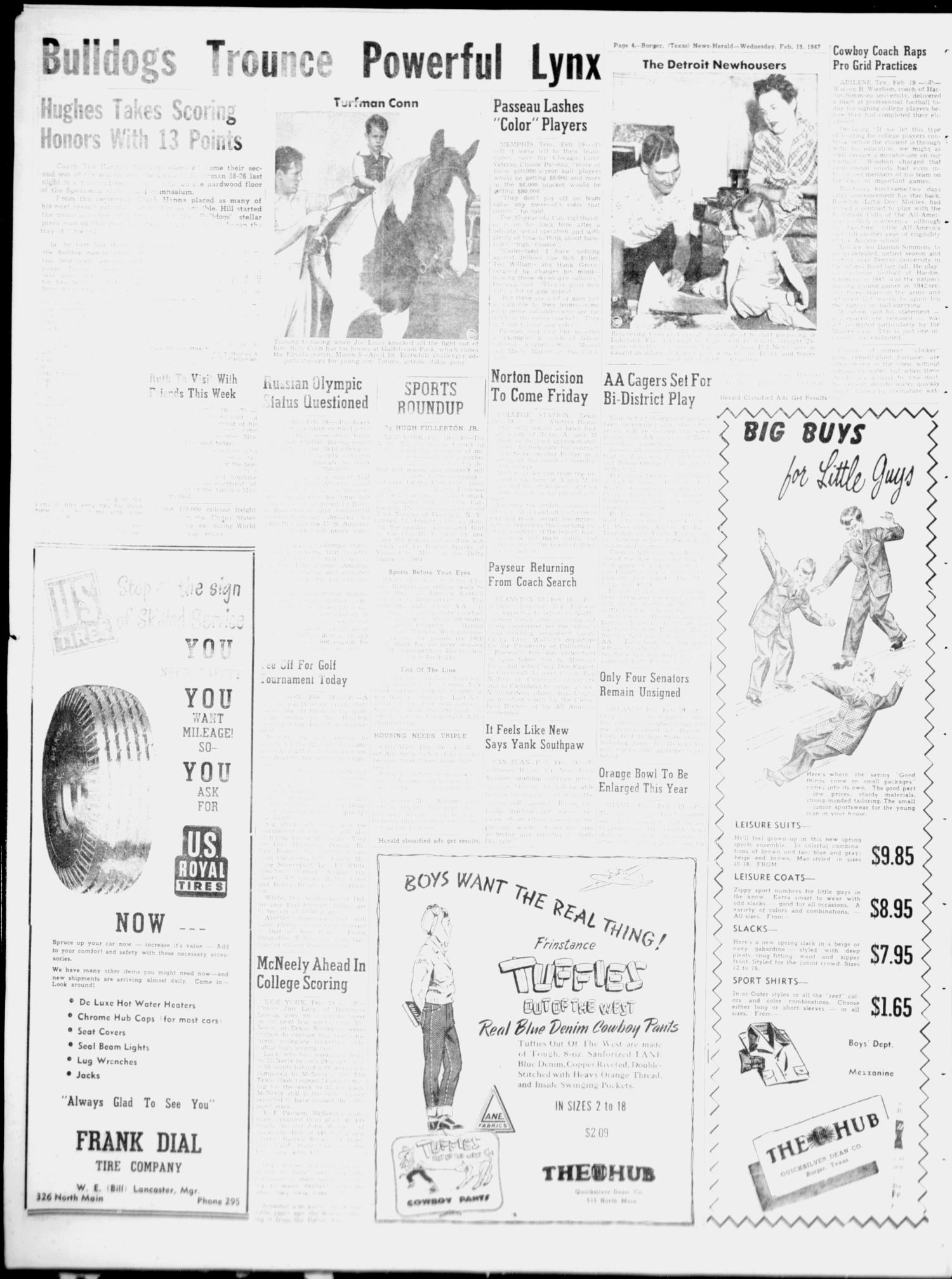 Borger News-Herald (Borger, Tex.), Vol. 21, No. 73, Ed. 1 Wednesday, February 19, 1947
                                                
                                                    [Sequence #]: 4 of 8
                                                