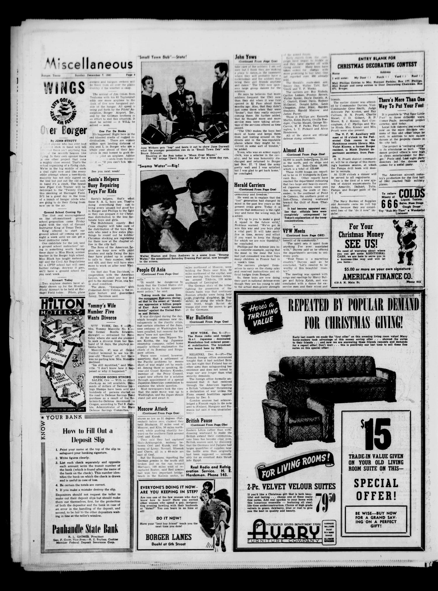 Borger Daily Herald (Borger, Tex.), Vol. 16, No. 13, Ed. 1 Sunday, December 7, 1941
                                                
                                                    [Sequence #]: 4 of 8
                                                
