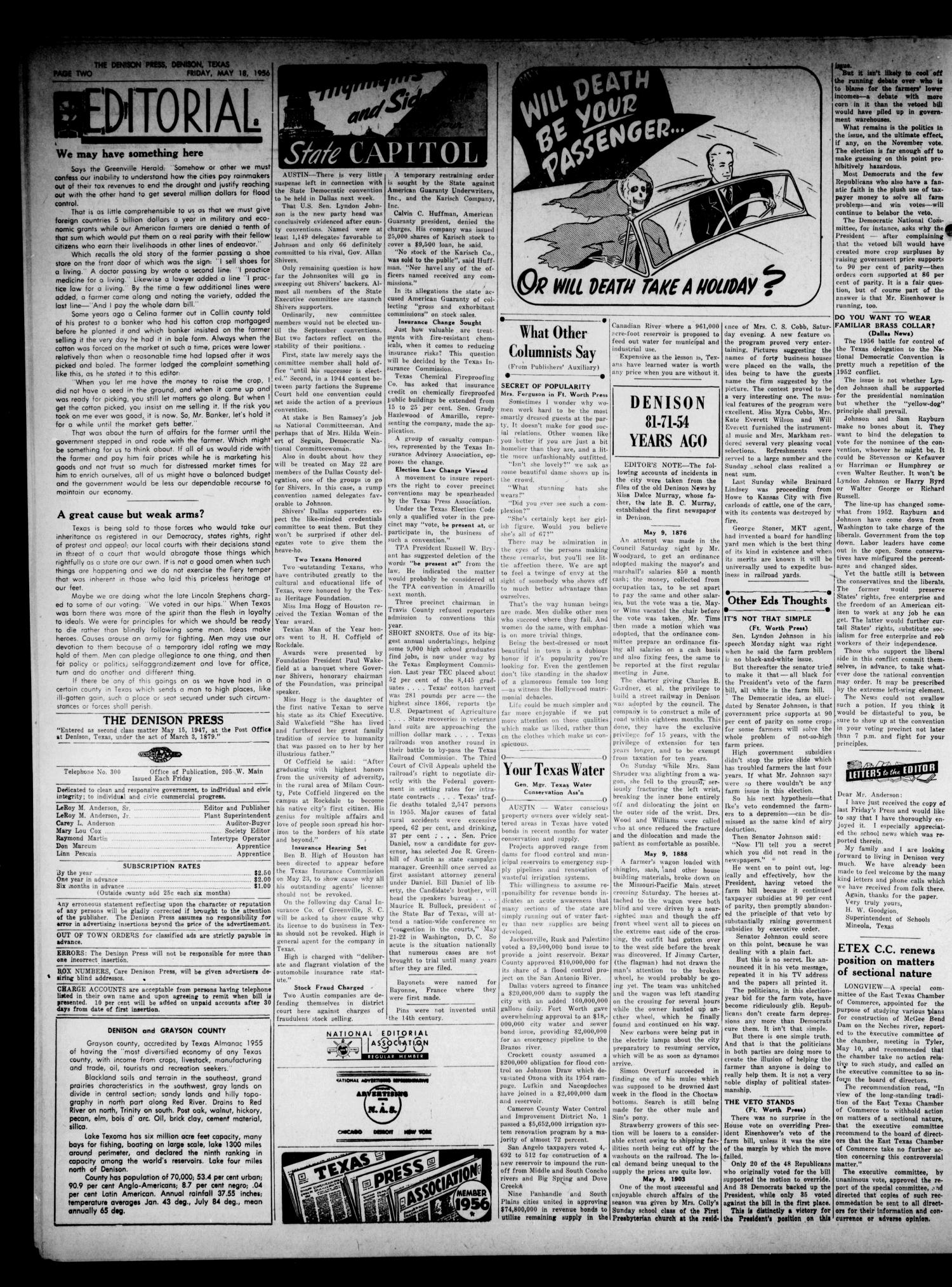 The Denison Press (Denison, Tex.), Vol. 27, No. 48, Ed. 1 Friday, May 18, 1956
                                                
                                                    [Sequence #]: 2 of 6
                                                
