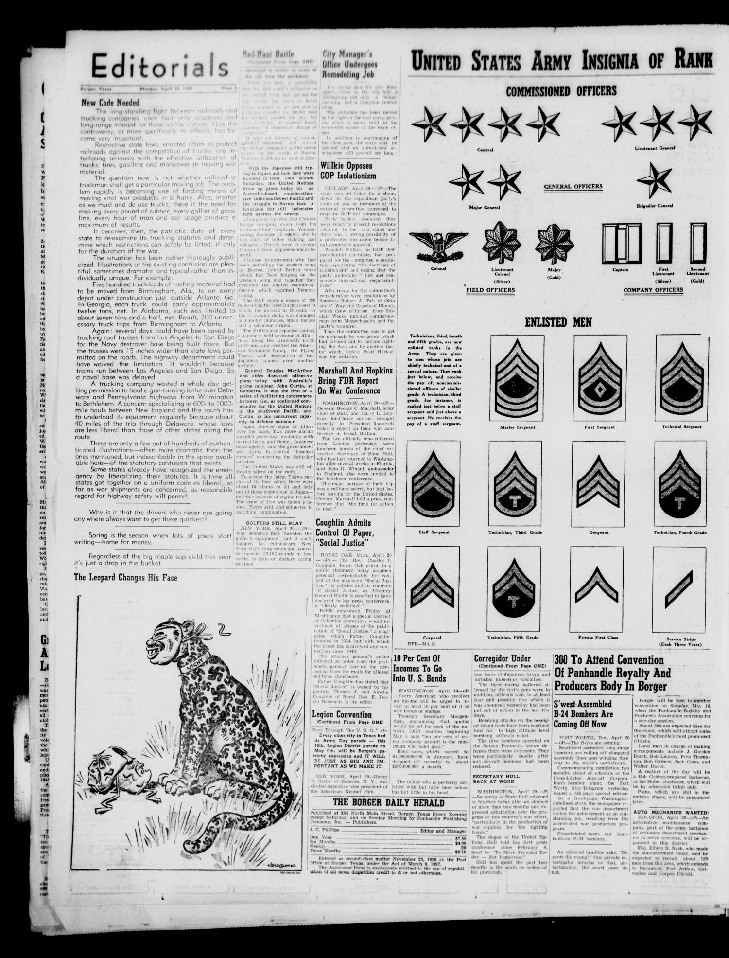 Borger Daily Herald (Borger, Tex.), Vol. 16, No. 128, Ed. 1 Monday, April 20, 1942
                                                
                                                    [Sequence #]: 2 of 6
                                                