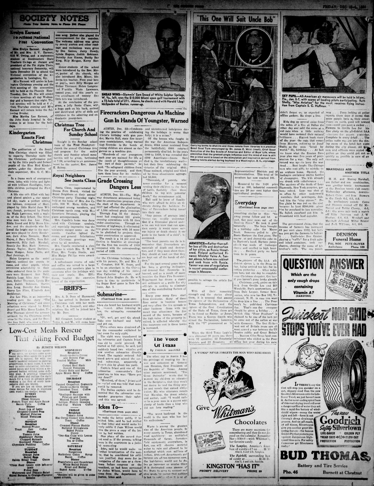 The Denison Press (Denison, Tex.), Vol. 6, No. 154, Ed. 1 Friday, December 22, 1939
                                                
                                                    [Sequence #]: 4 of 4
                                                