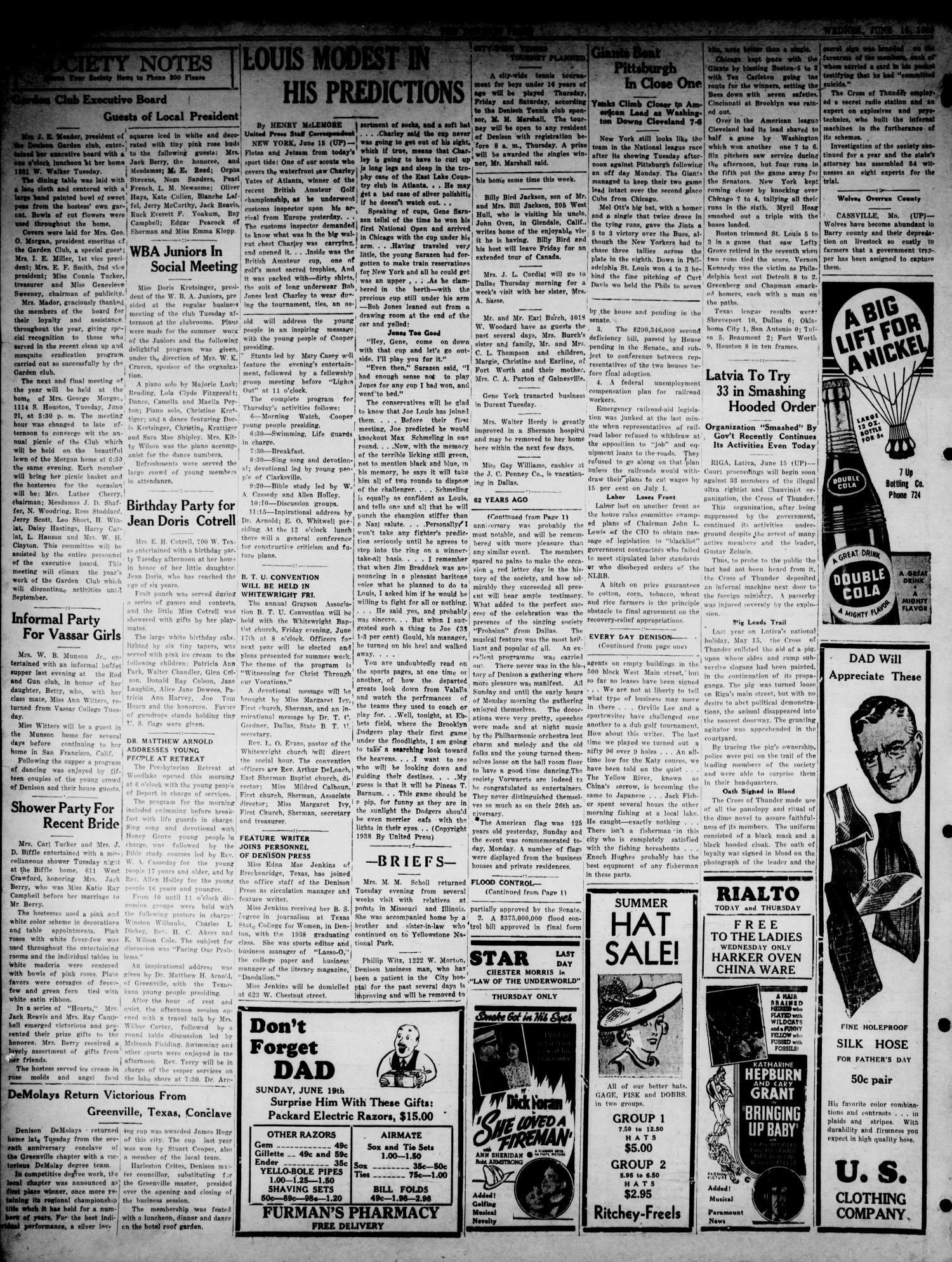 The Denison Press (Denison, Tex.), Vol. 4, No. 304, Ed. 1 Wednesday, June 15, 1938
                                                
                                                    [Sequence #]: 4 of 4
                                                