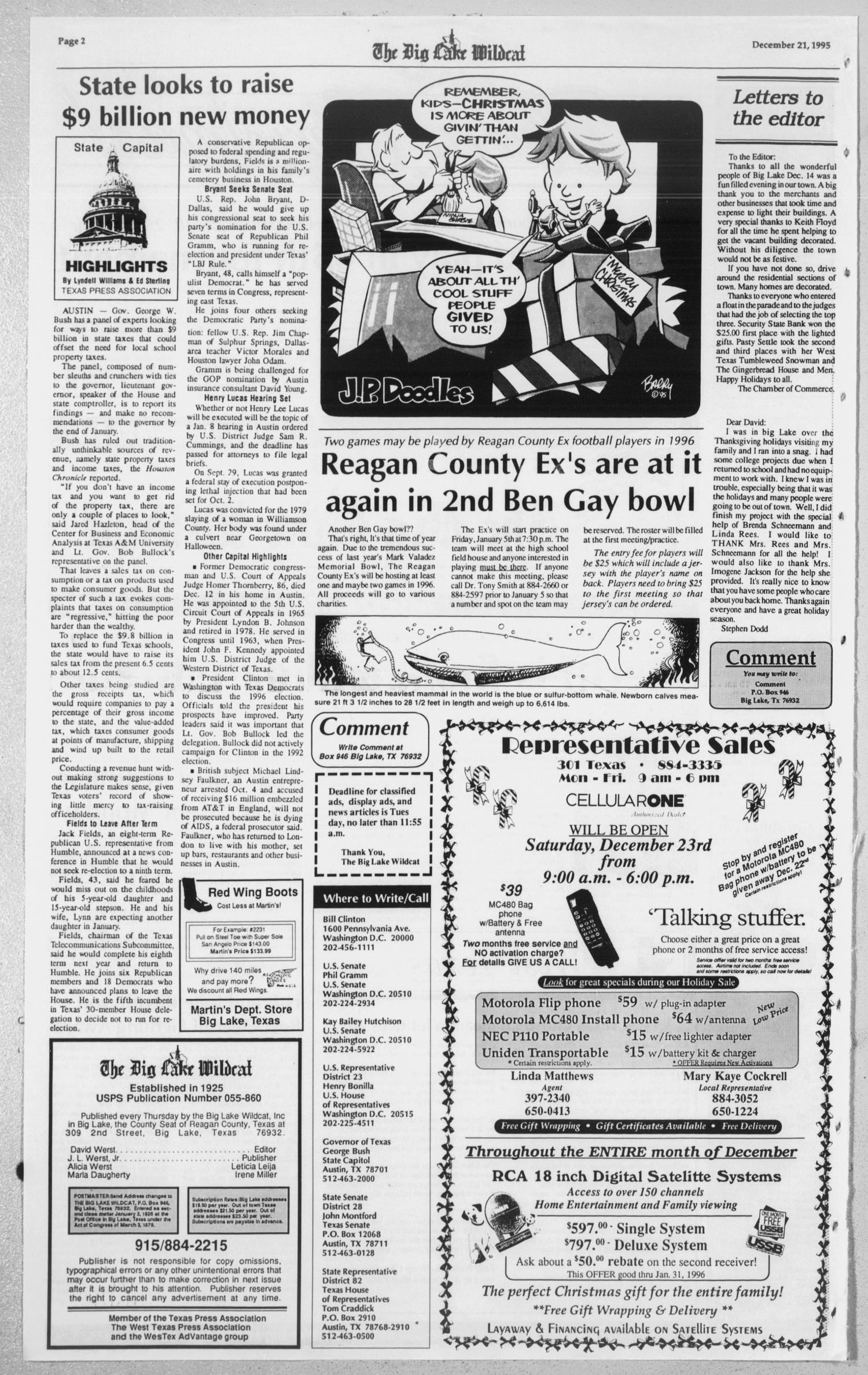 The Big Lake Wildcat (Big Lake, Tex.), Vol. SEVENTIETH YEAR, No. 51, Ed. 1 Thursday, December 21, 1995
                                                
                                                    [Sequence #]: 2 of 22
                                                