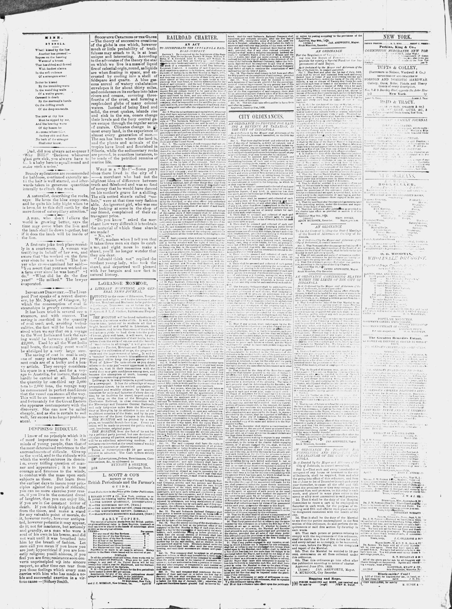 The Indianola Courier. (Indianola, Tex.), Vol. 2, No. 24, Ed. 1 Saturday, October 15, 1859
                                                
                                                    [Sequence #]: 4 of 4
                                                