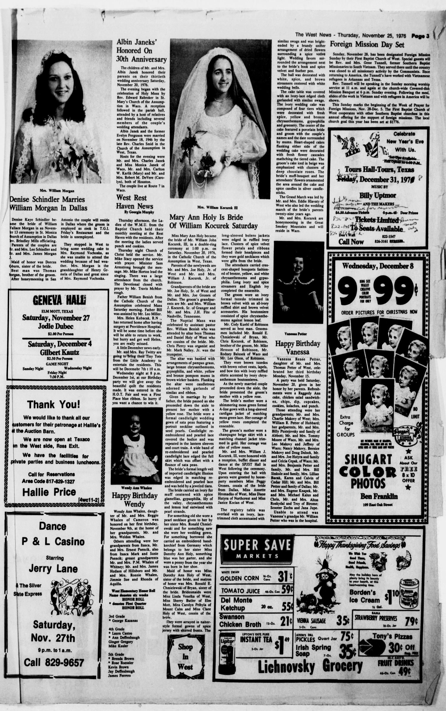 The West News (West, Tex.), Vol. 86, No. 47, Ed. 1 Thursday, November 25, 1976
                                                
                                                    [Sequence #]: 3 of 10
                                                