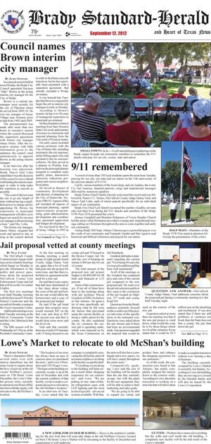 Primary view of object titled 'Brady Standard-Herald and Heart of Texas News (Brady, Tex.), Ed. 1 Wednesday, September 12, 2012'.