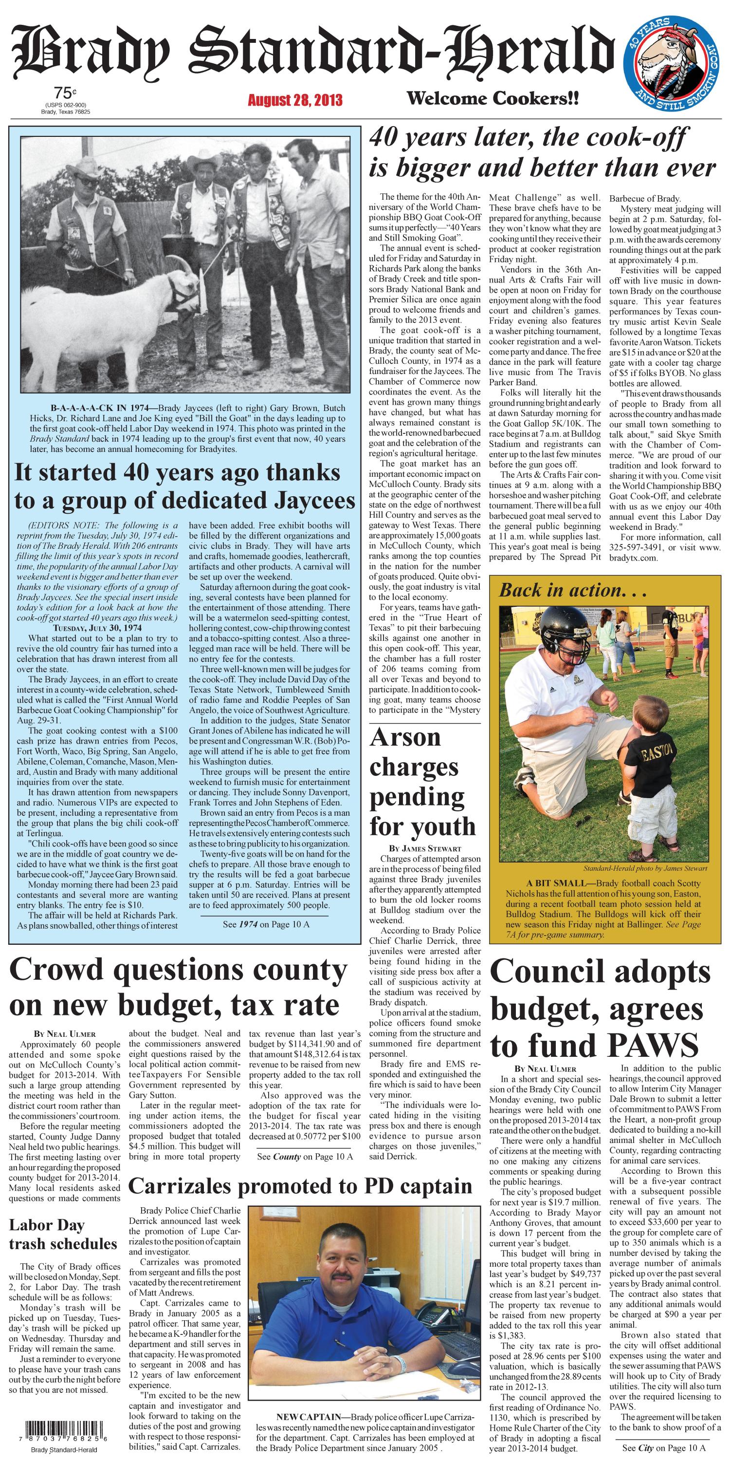 Brady Standard-Herald and Heart of Texas News (Brady, Tex.), Ed. 1 Wednesday, August 28, 2013
                                                
                                                    [Sequence #]: 1 of 44
                                                