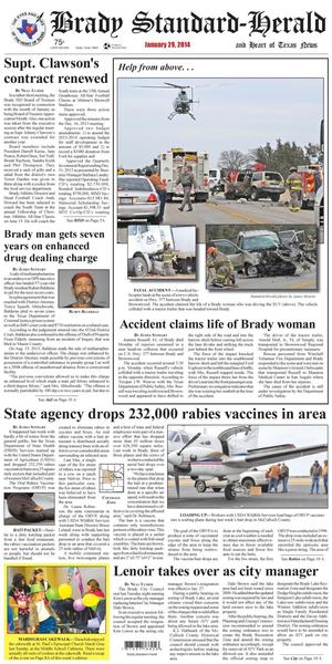 Primary view of object titled 'Brady Standard-Herald and Heart of Texas News (Brady, Tex.), Ed. 1 Wednesday, January 29, 2014'.
