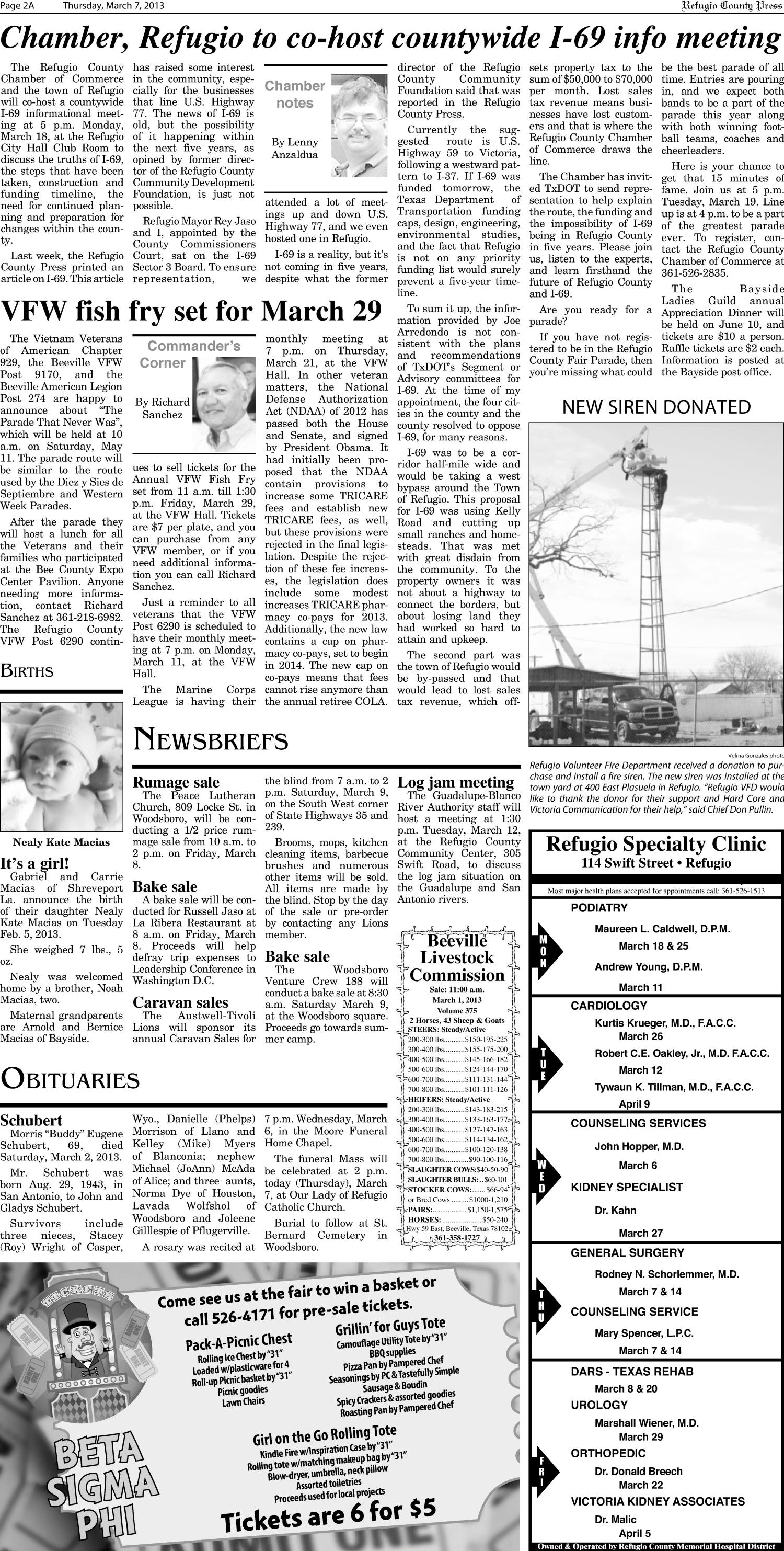 Refugio County Press (Refugio, Tex.), Vol. 53, No. 31, Ed. 1 Thursday, March 7, 2013
                                                
                                                    [Sequence #]: 2 of 16
                                                