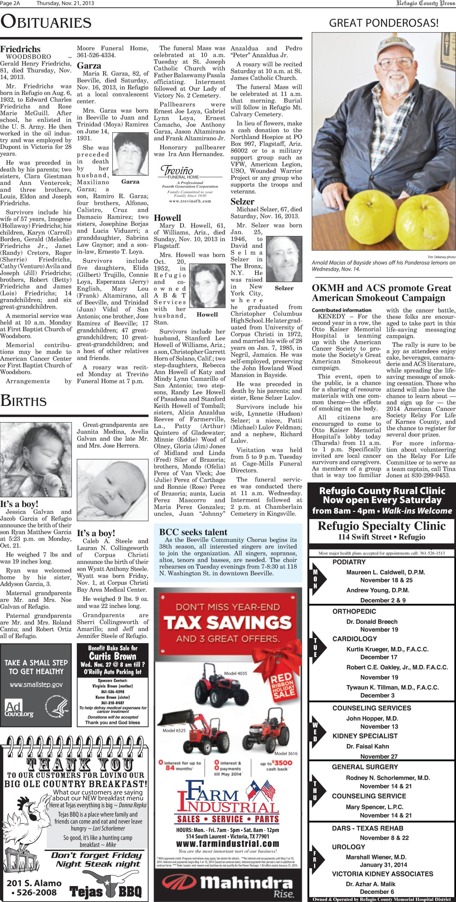 Refugio County Press (Refugio, Tex.), Vol. 54, No. 16, Ed. 1 Thursday, November 21, 2013
                                                
                                                    [Sequence #]: 2 of 20
                                                