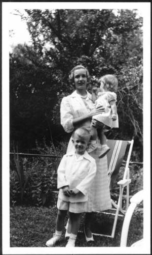 [Outdoor photograph of Barbara McCampbell and her two children]