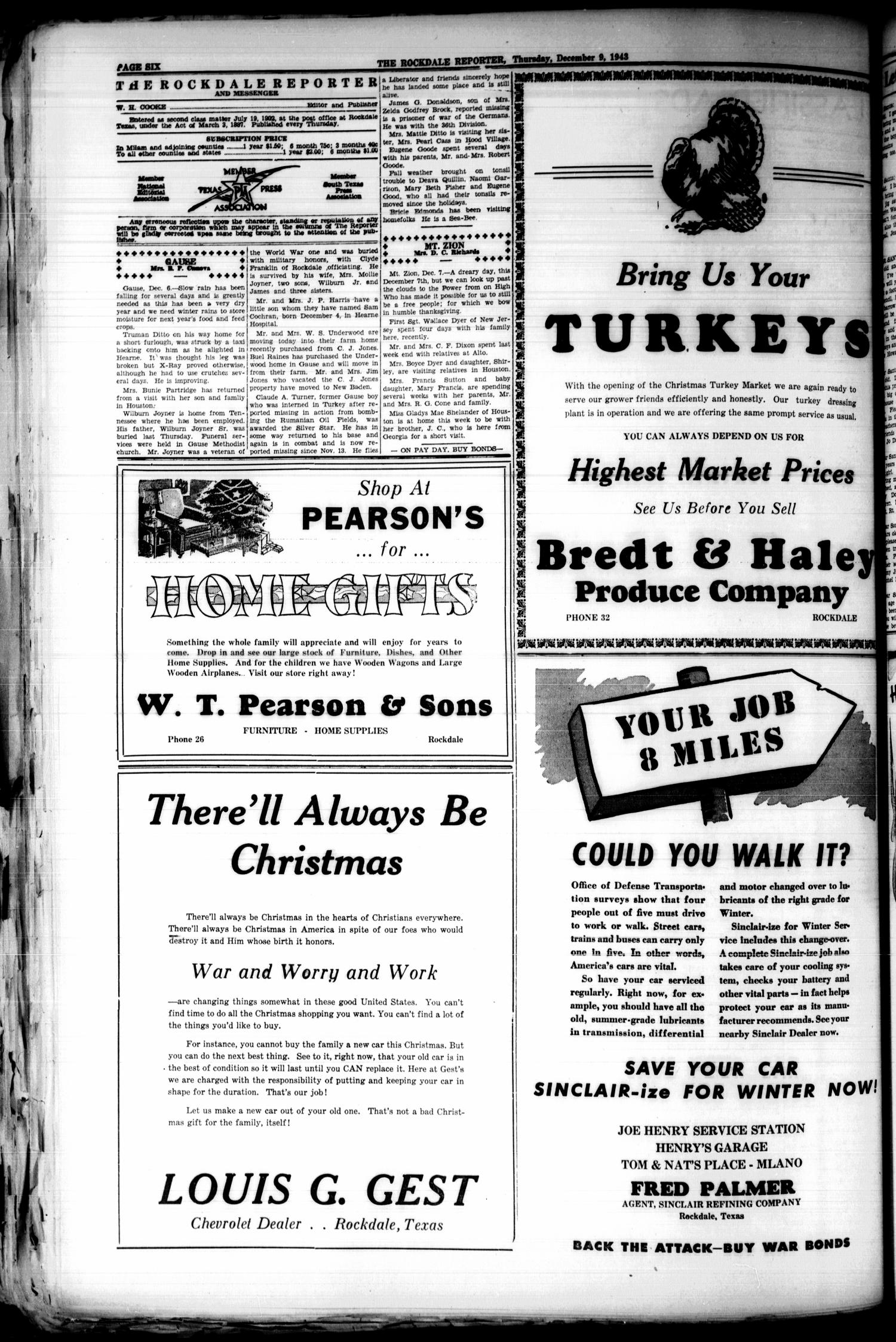 The Rockdale Reporter and Messenger (Rockdale, Tex.), Vol. 71, No. 45, Ed. 1 Thursday, December 9, 1943
                                                
                                                    [Sequence #]: 6 of 10
                                                
