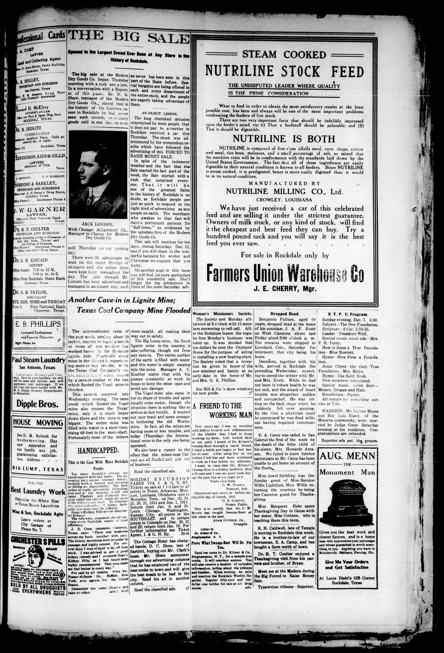 The Rockdale Reporter and Messenger (Rockdale, Tex.), Vol. 40, No. 39, Ed. 1 Thursday, December 4, 1913
                                                
                                                    [Sequence #]: 10 of 11
                                                