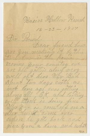 Primary view of object titled '[Letter from D. L. Yoas to Dr. Joseph Pound, December 23, 1907]'.