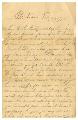 [Letter from D. C. Riley to Dr. Joseph Pound, July 30, 1898]