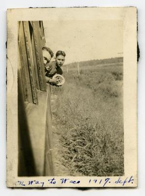 Primary view of object titled '[Photograph of Soldiers on Train]'.