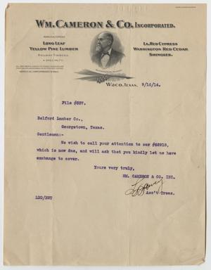 [Letter from Wm. Cameron & Co. to Belford Lumber Co. - September 16, 1914]