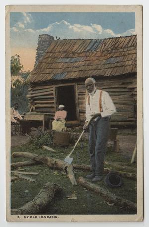 [Postcard of Log Cabin]