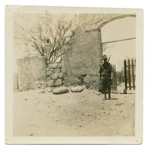 Primary view of object titled '[Photograph of Soldier Standing Guard]'.