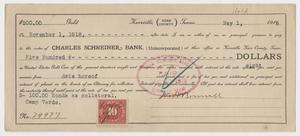 Primary view of object titled '[Promissory Note from W. H. Bonnell to Charles Schreiner Bank, May 1, 1918]'.