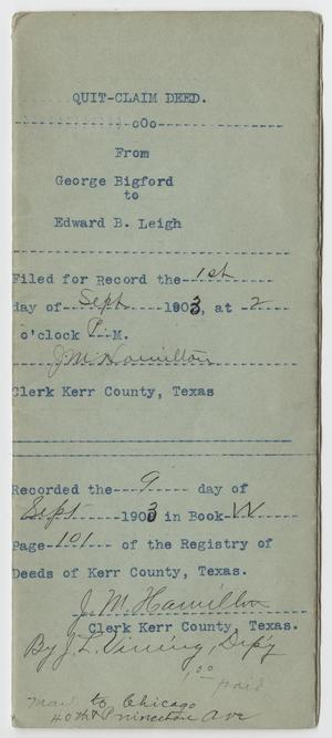 Primary view of object titled '[Quit Claim Deed from George Bigford to Edward B. Leigh]'.