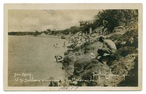 Primary view of object titled '[Photograh of Soldiers on the Bank of the River]'.