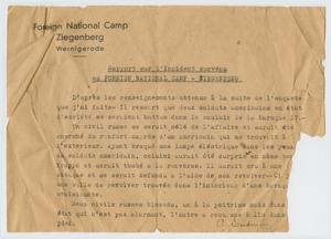 Primary view of object titled '[Report on an Incident at the Foreign National Camp in Ziegenberg, Germany]'.