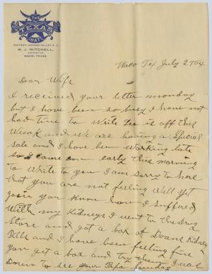 Primary view of object titled '[Letter from Elmer Holcomb Wheatly to Josephine Wheatly, July 27, 1904]'.