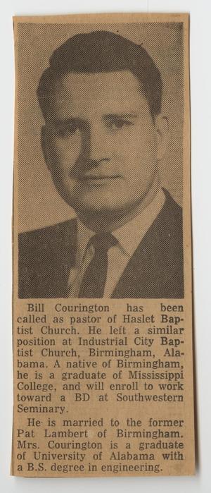 Primary view of object titled '[Newspaper Clipping Referencing Bill Courington]'.