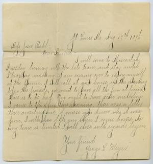 [Letter from George L. Meyer to Josephine Bahl, August 17, 1896]