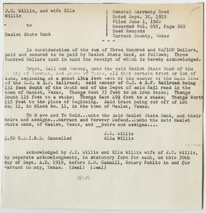 [Contract Between J. C. and Ella Willis and the Haslet State Bank Number 2]