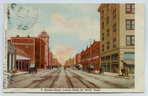 Primary view of object titled '[Postcard Showing Houston Street in Ft. Worth, Texas]'.