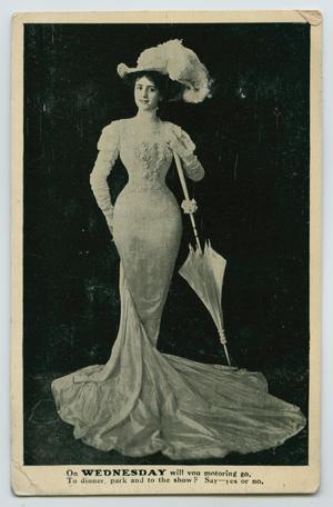[Postcard Showing a Woman in a Long, Slim Dress]