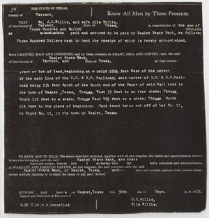 Primary view of object titled '[Contract Between J. C. and Ella Willis and the Haslet State Bank Number 1]'.